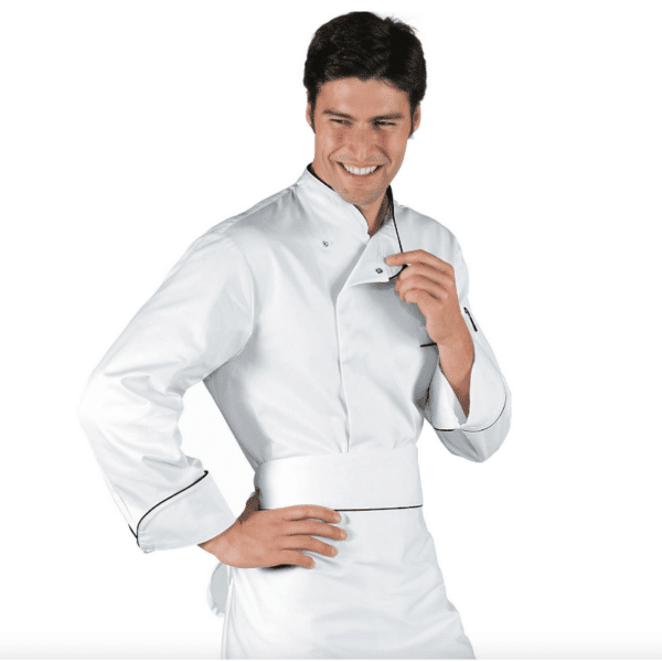 Veste de cuisine blanche liseré noir Manches Longues Bilbao – Isacco – Isacco