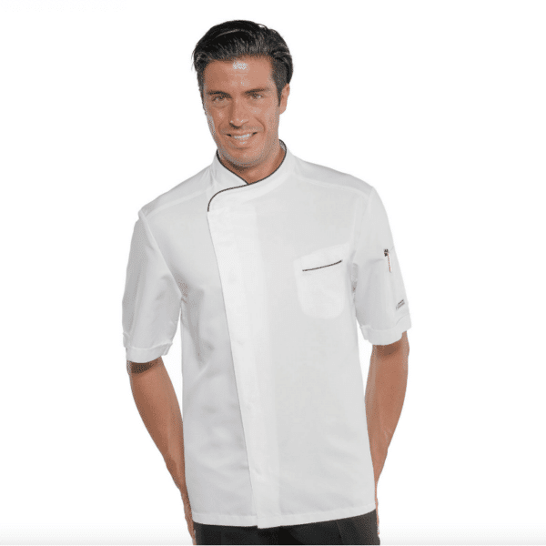 Veste de cuisine blanche liseré noir courte Longues Bilbao – Isacco – Isacco