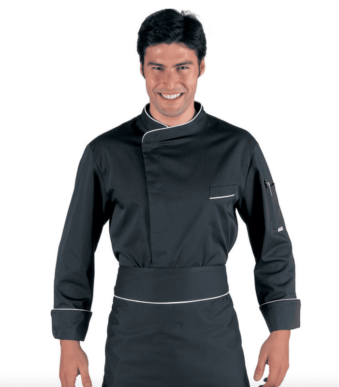 Veste de cuisine noire liseré blanc Bilbao – Isacco