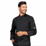 Veste de cuisine noire liseré rouge Bilbao – Isacco