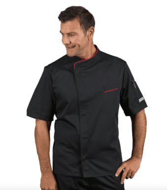 Veste de cuisine noire manches courtes liseré rouge Bilbao – Isacco